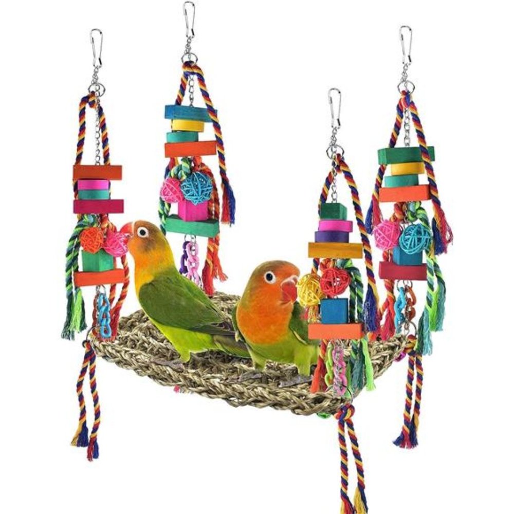 Bird Toys,Bird Foraging Wall Toy LargeSize Seagrass Woven Climbing Hammock Swing